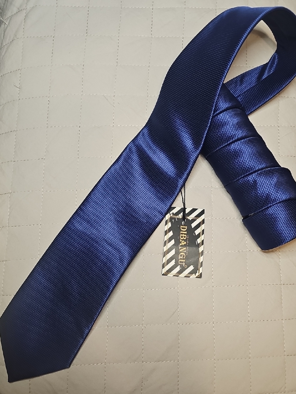 DiBanGu Men's Solid Navy Blue 100% Silk Tie